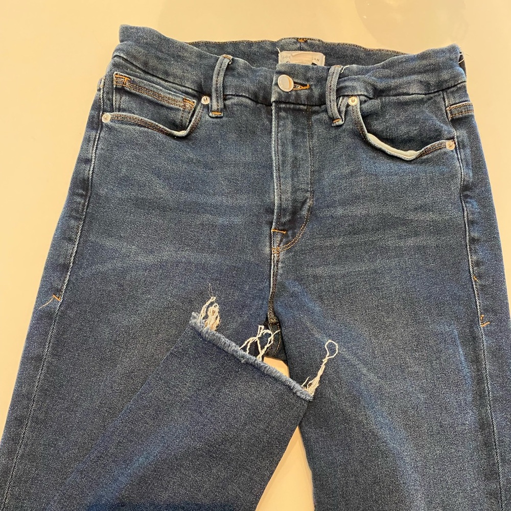 Good American Skinny a jeans, dark wash, no distressing, raw hem GOOD LEGS